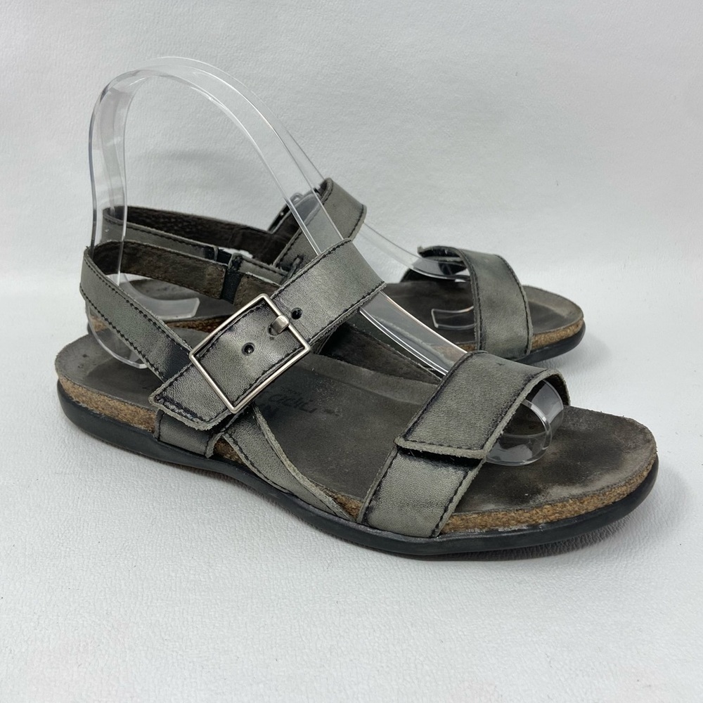Naot Gray Leather Ankle Strap Open Toe Sandals, Women’s Size EU 37/US 6-6.5.
